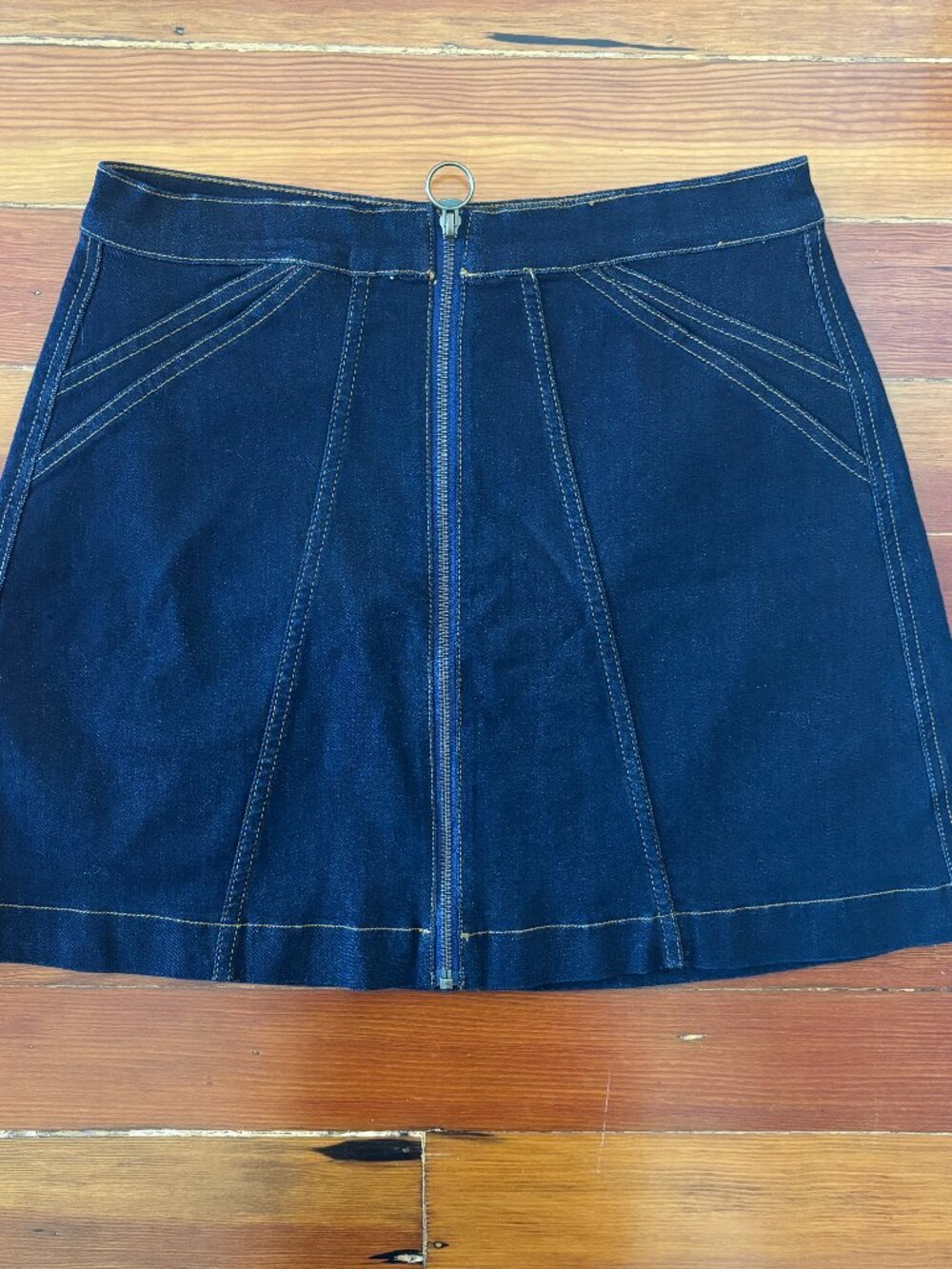 Buffalo David Bitton Front Zip Denim Mini Skirt Dark Wash Mod MEDIUM